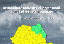 Județul Galați, sub COD GALBEN de averse torențiale, descărcări electrice și vânt