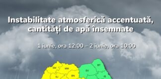Județul Galați, sub COD GALBEN de averse torențiale, descărcări electrice și vânt
